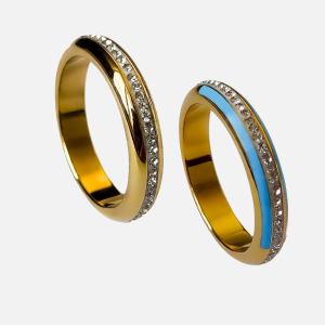 Obrączka stalowa emaliowana z cyrkoniami