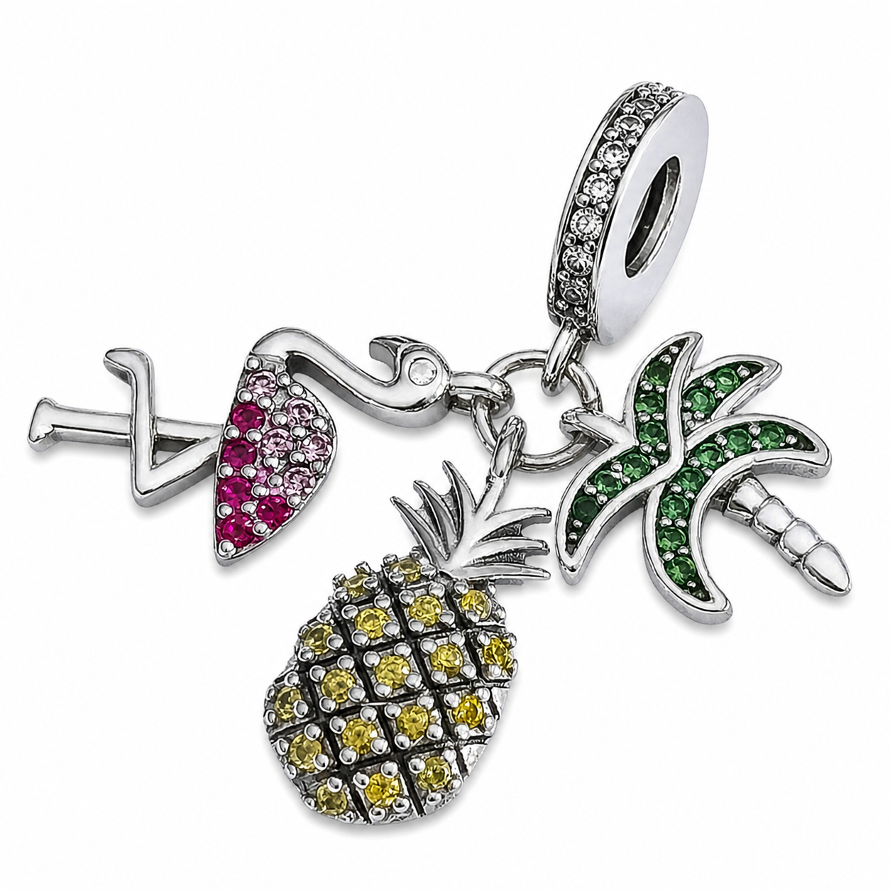 Charms ze srebra palma, ananas, czapla